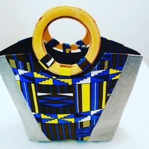 Women Handmade Tote with Wooden Handle.